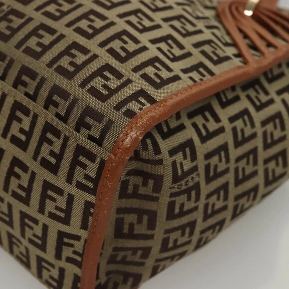 FENDI Zucchino Canvas Hand Bag Brown Gold Auth sw308 - Picture 5 of 16